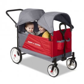 Radio Flyer, Discovery Stroll 'N Wagon with Canopies, Folding Wagon, Gray and Red