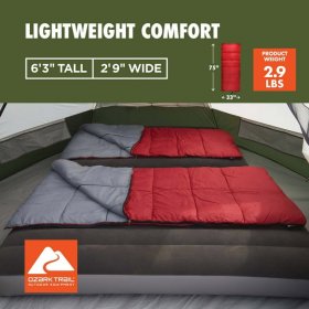 Ozark Trail 50-Degree Warm Weather Rectangular Sleeping Bag, Red, 33"x75"