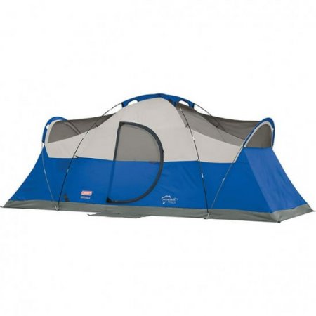 Coleman Montana Spacious 8 Person Cabin Camping Tent w/ Hinged Door, Blue