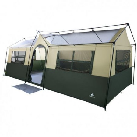 Ozark Trail Hazel Creek 12 Person 3-Room Cabin Tent, 20' x 9' x 84", Green