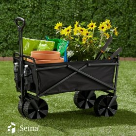 Seina 150lb Capacity Collapsible Steel Outdoor Utility Wagon Cart, Black