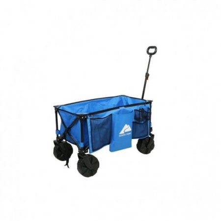 Ozark Trail Camping All-Terrain Folding Wagon with Oversized Wheels, Blue, 23in Height