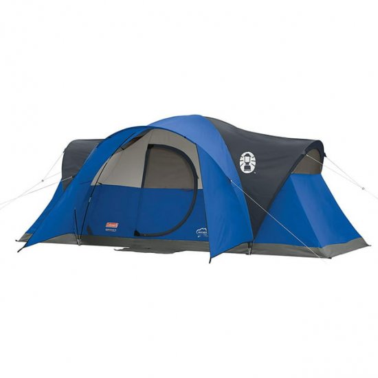 Coleman Montana Spacious 8 Person Cabin Camping Tent w/ Hinged Door, Blue