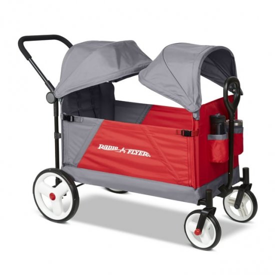 Radio Flyer, Discovery Stroll \'N Wagon with Canopies, Folding Wagon, Gray and Red