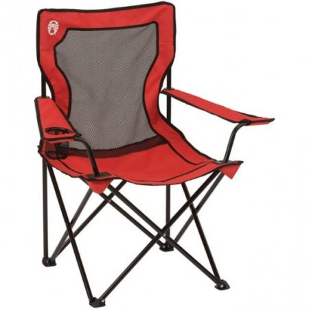 Coleman Broadband Mesh Quad Camping Chair, Cooling Mesh Back with Cup Holder, Adjustable Arm Heights, & Carry Bag; Supports up to 250lbs