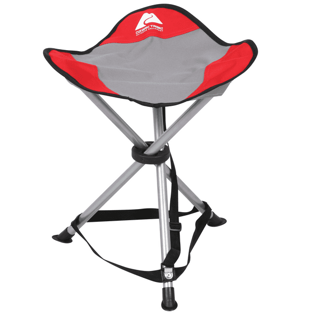 Ozark Trail Tripod Camp Stool with Carry Strap, Polyester, Red, 2 Pounds